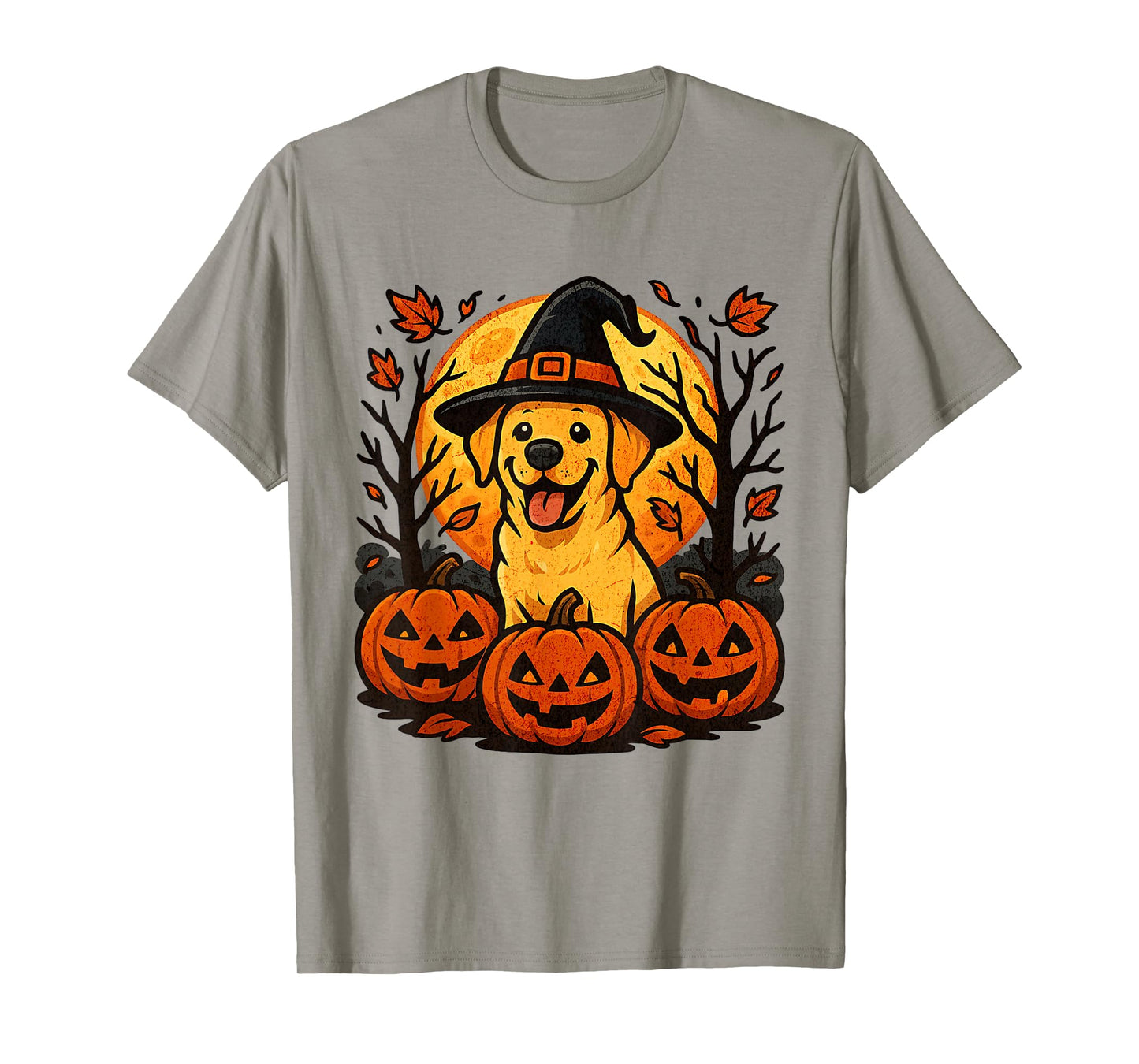 Halloween Labrador Retriever Witch Pumpkins Autumn Leaves T-Shirt