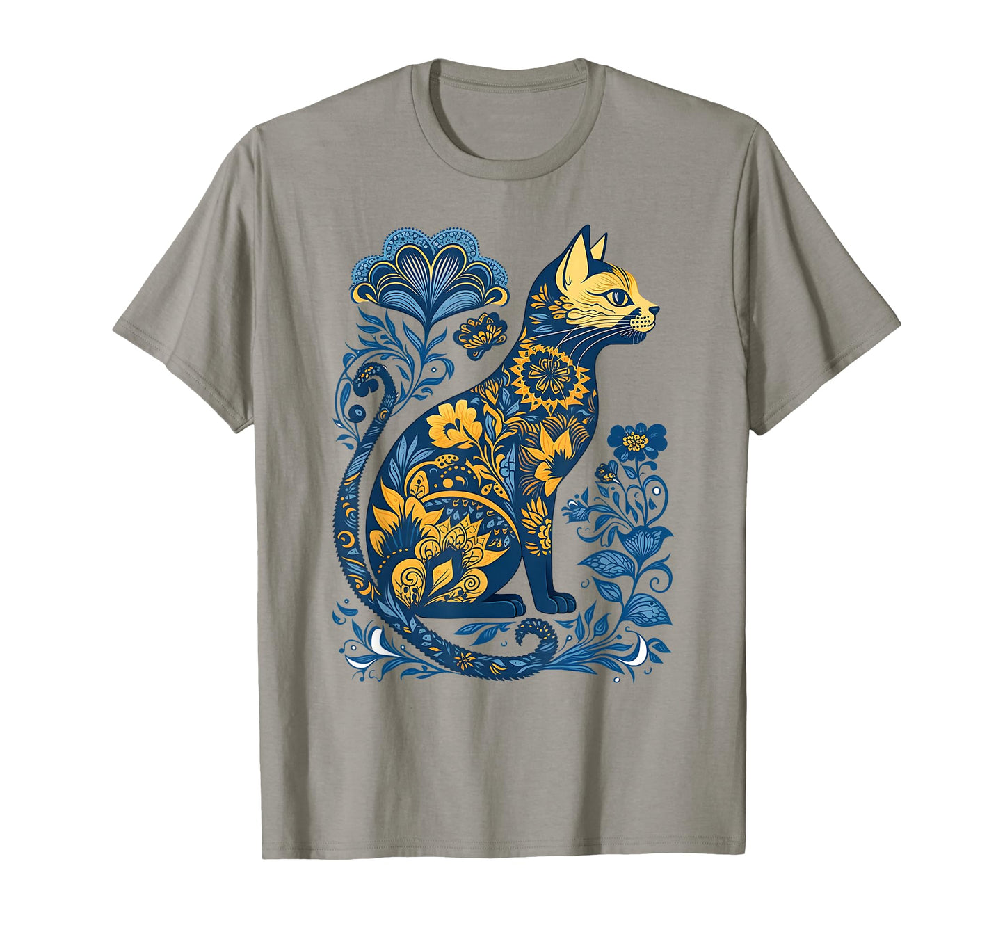 Ukraine Cat Floral Vintage Ukrainian Flag & Vyshyvanka Style T-Shirt