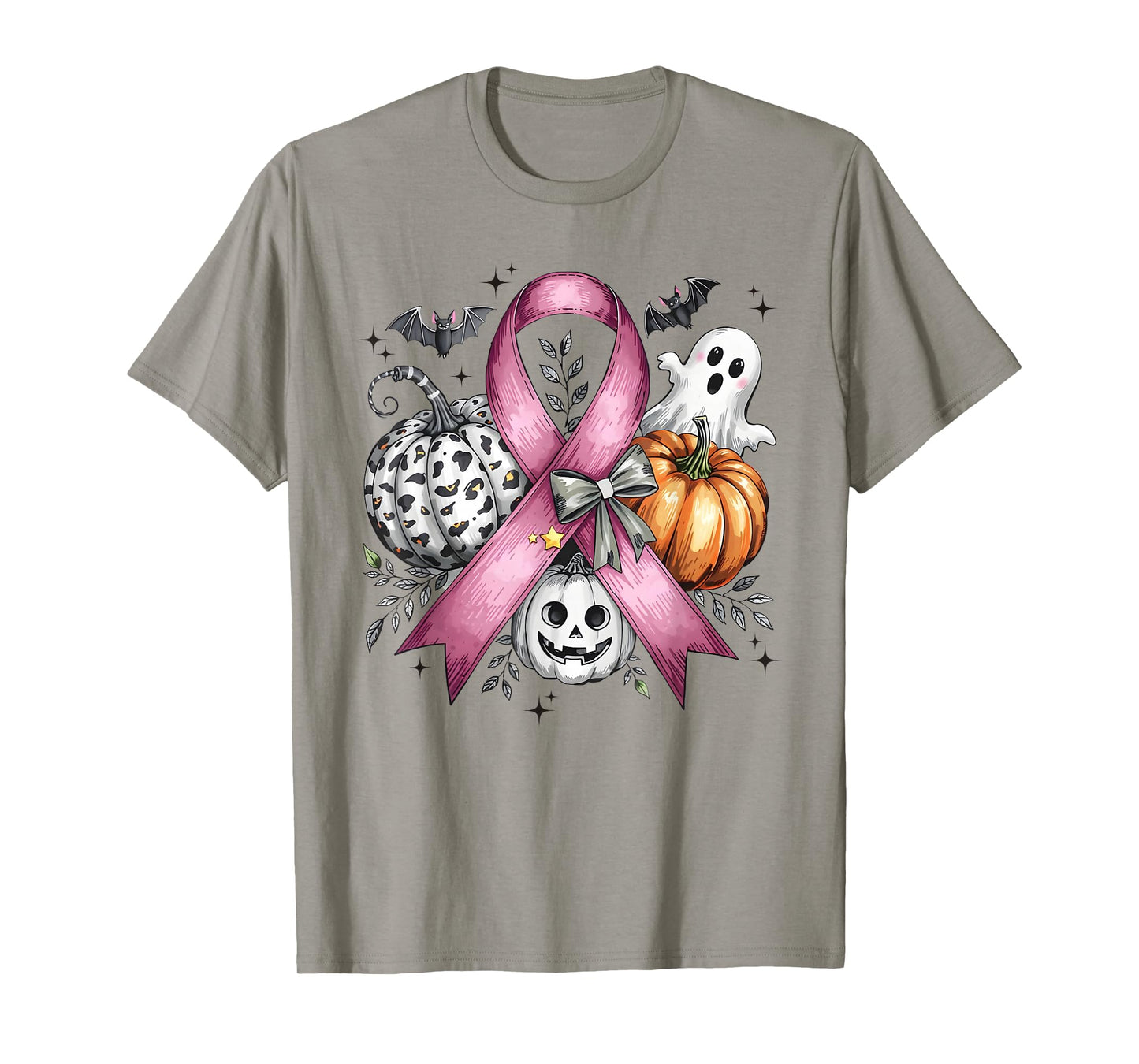 in October We Wear Pink Ghost Witch Breast Cancer Awareness T-Shirt