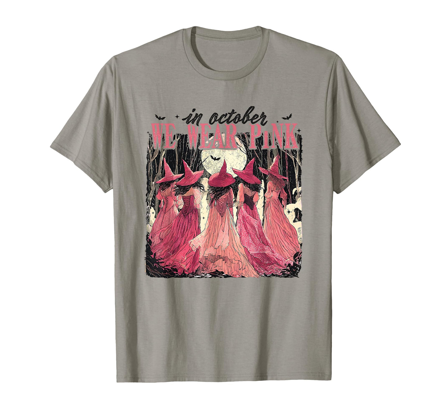 Retro in October We Wear Pink Witch Breast Cancer Awareness T-Shirt