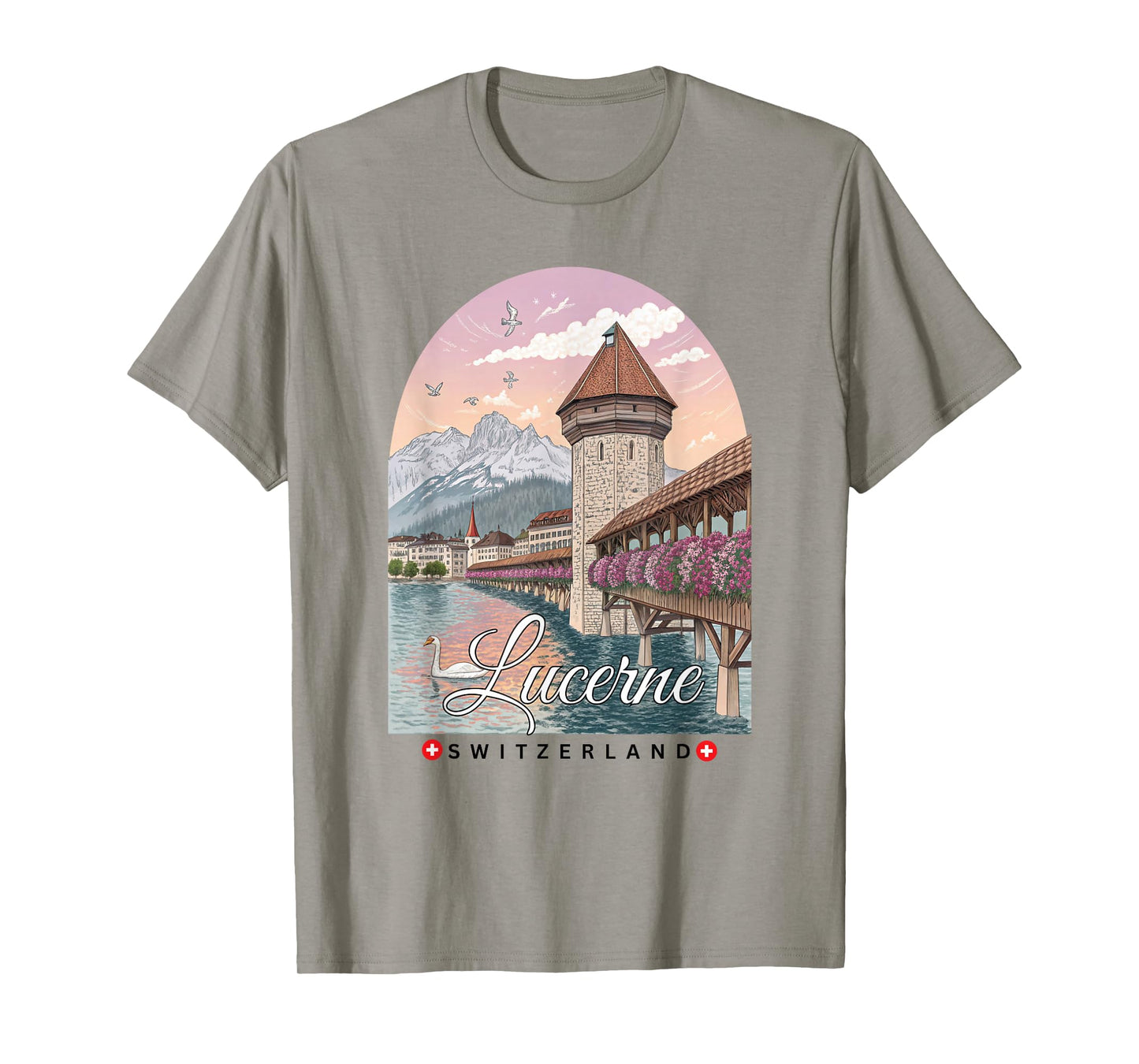 Lucerne Switzerland Scenic View Vintage Art Souvenir T-Shirt