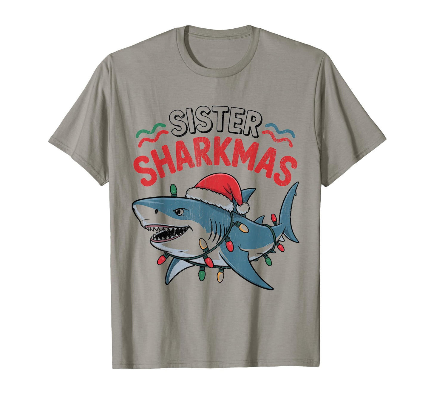 Sister Sharkmas Funny Shark Santa Hat Christmas T-Shirt