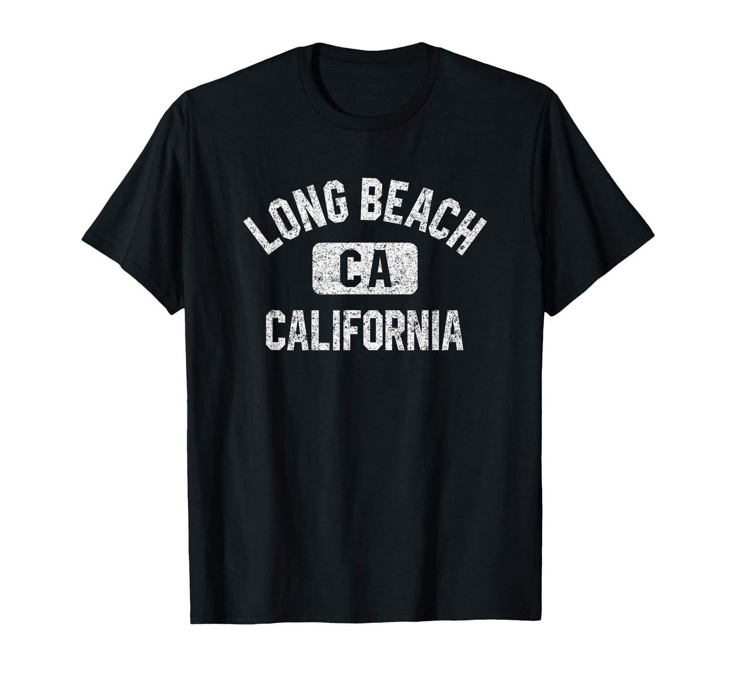 Long Beach California Gym Style Distressed White Print T-Shirt