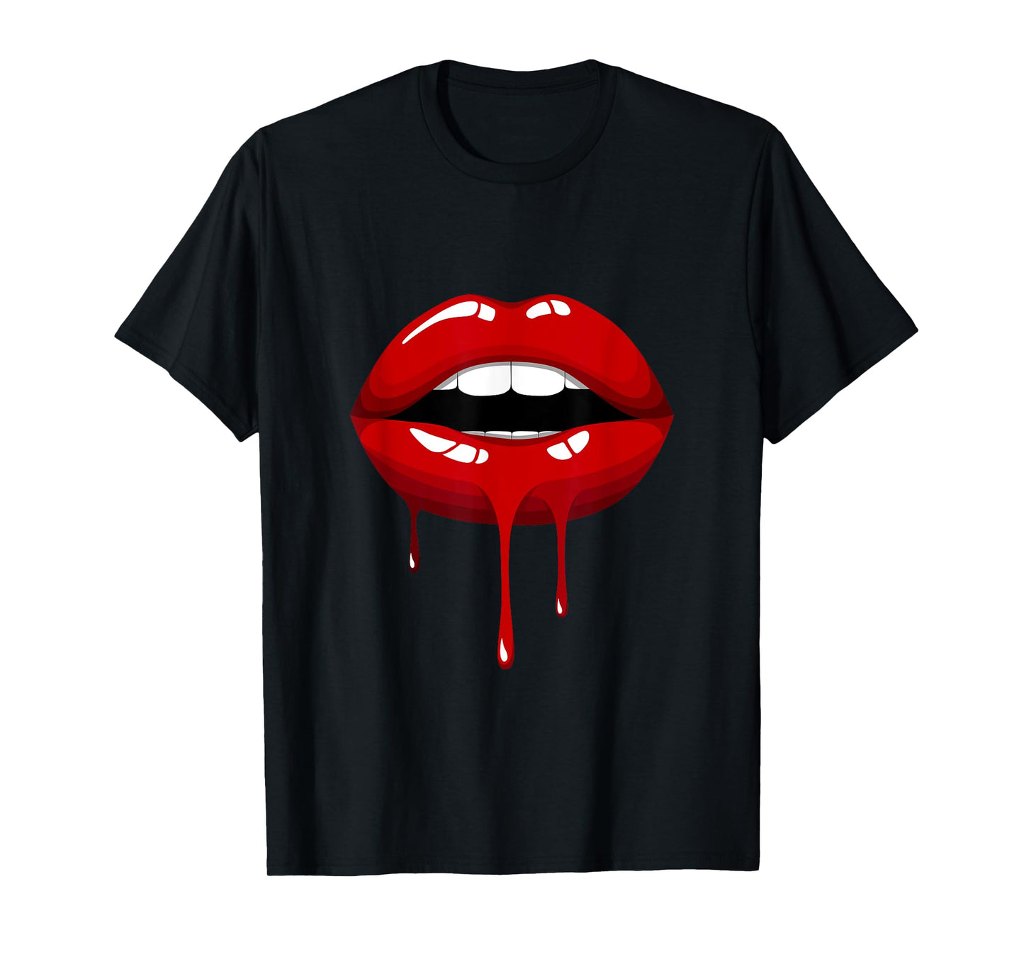 Cool Women Fashionable Red Lips Short Sleeve Graphic Design T-Shirt