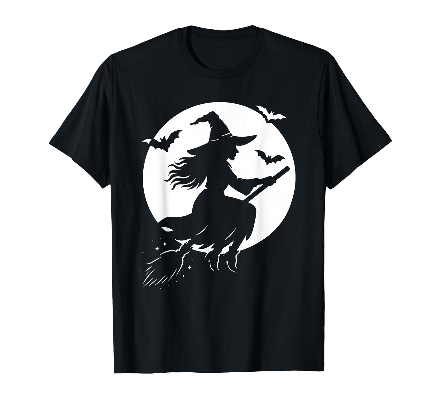 Halloween Witch on Broom Moon Silhouette Spooky Samhain Art T-Shirt