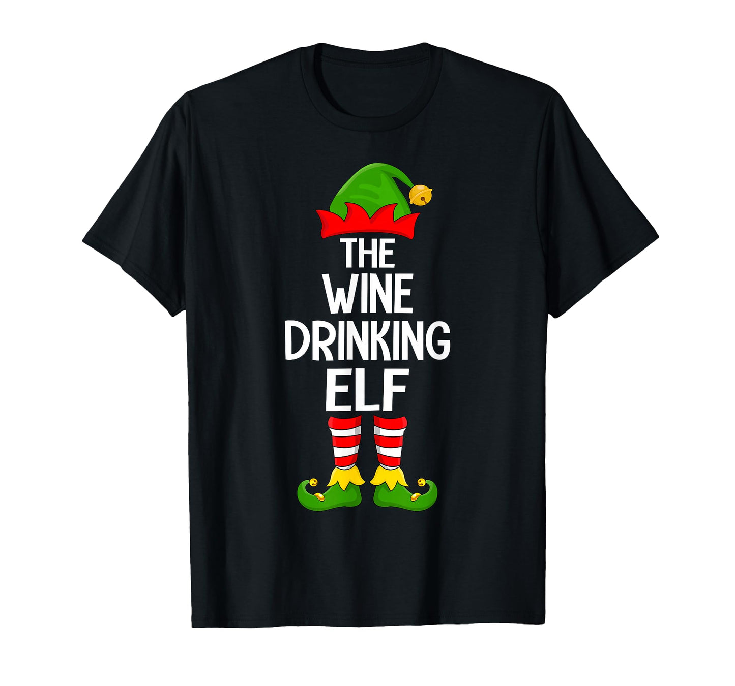 Wine Drinking Elf Xmas Matching Family Elf Squad Christmas T-Shirt