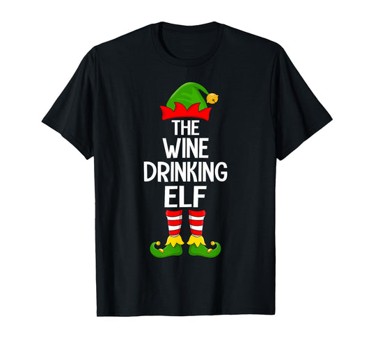 Wine Drinking Elf Xmas Matching Family Elf Squad Christmas T-Shirt