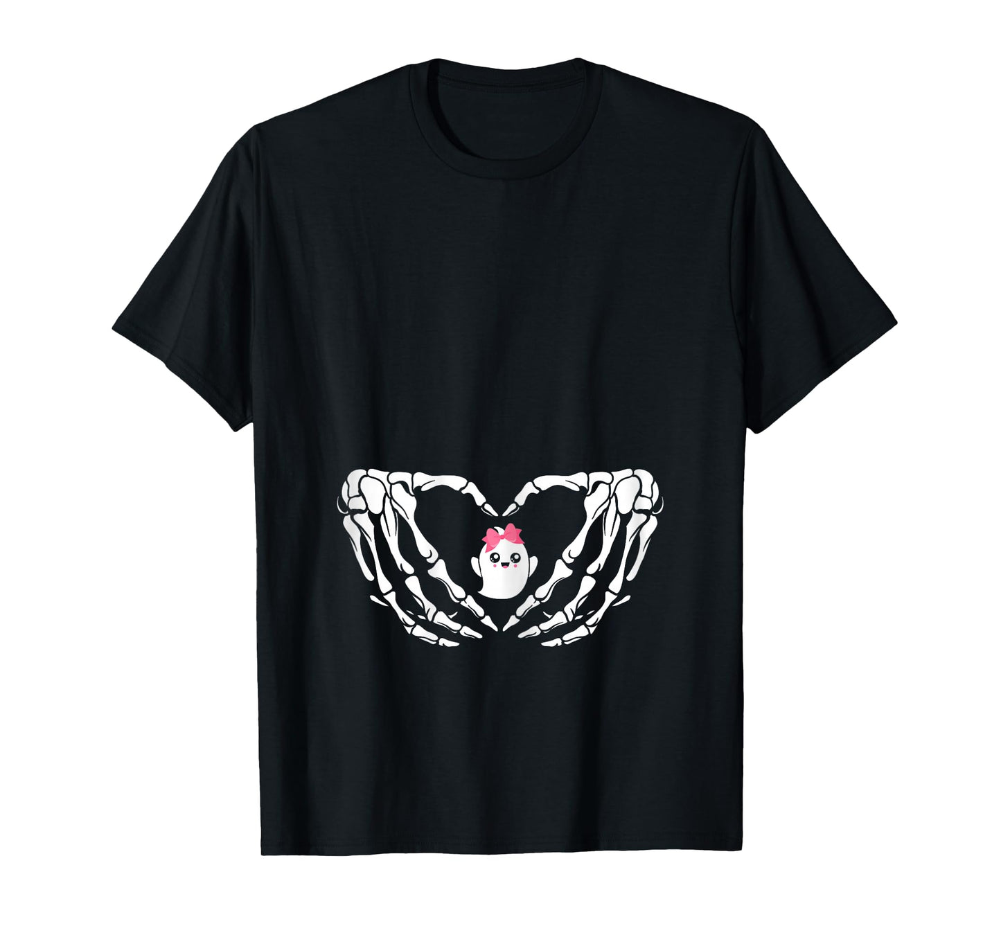 Halloween Pregnant Mom Cute Pink Bow Baby Girl Ghost New Mom T-Shirt