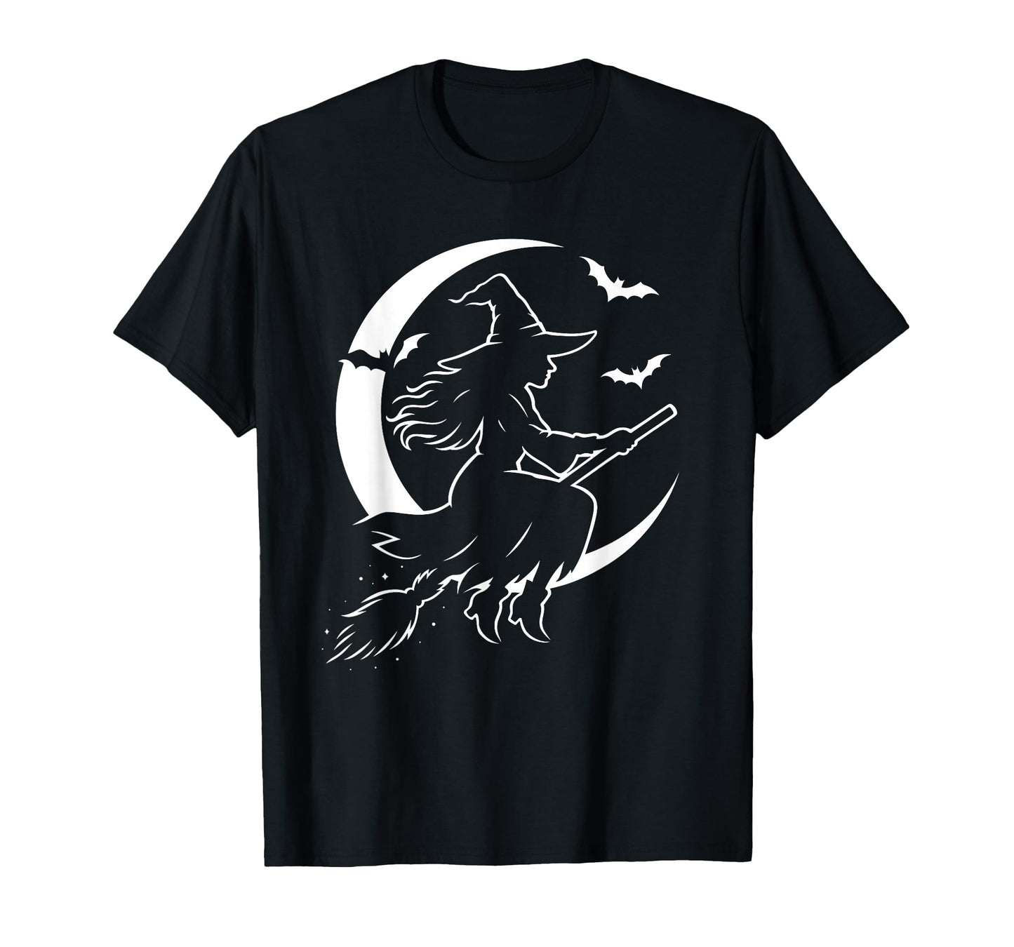 Halloween Witch on Broom Moon Silhouette Spooky Samhain Art T-Shirt