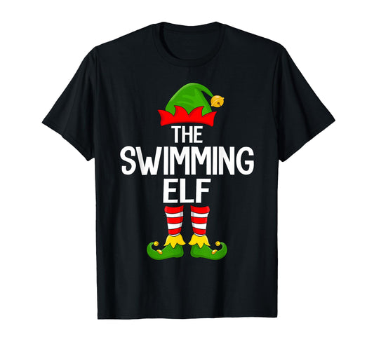 Swimming Elf Xmas Matching Family Elf Squad Christmas T-Shirt