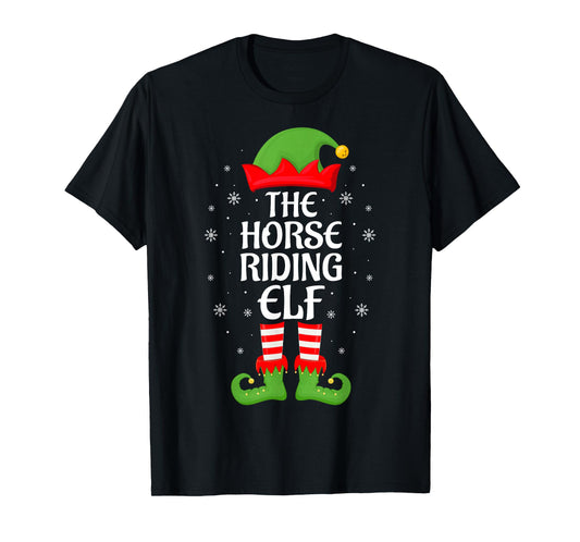 Horse Riding Elf Xmas Family Matching Elf Squad Christmas T-Shirt