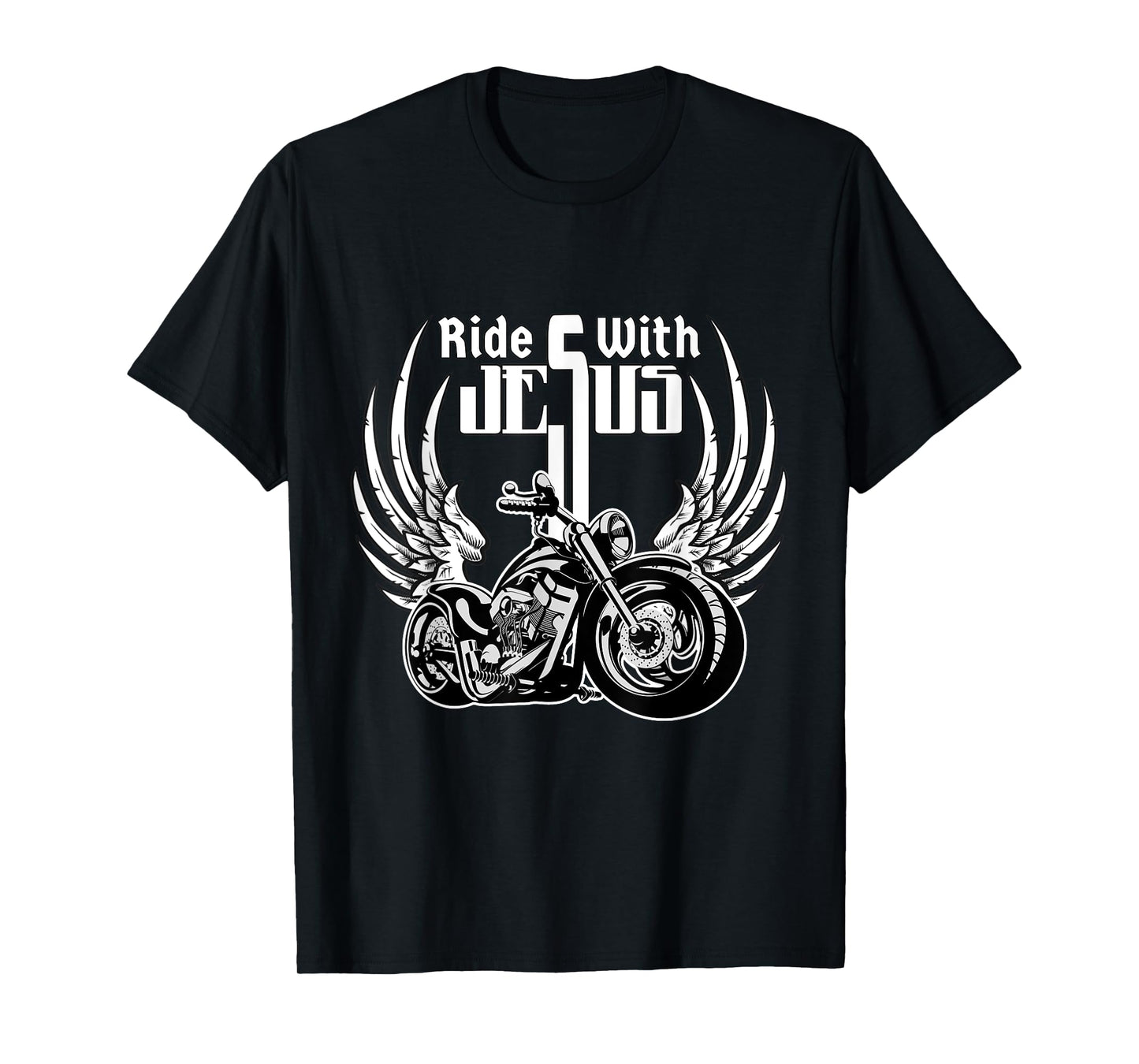 Ride With Jesus Christian Biker Men Women Kids Motorcycle T-Shirt