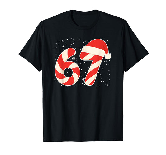 67 Candy Cane Drip Meme Six Seven Funny Xmas Gen Alpha Slang T-Shirt