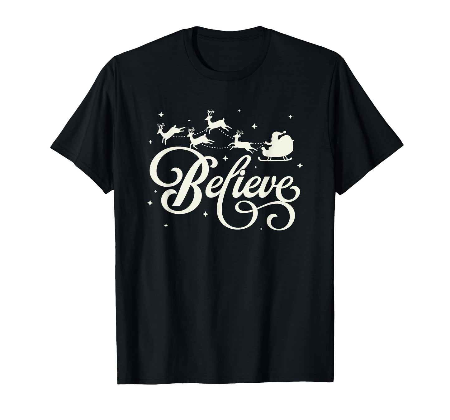 Trendy Apparel Christmas Santa and Reindeers Believe T-Shirt