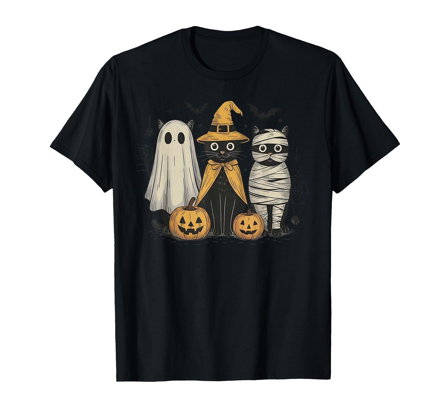 Black Cat Witch Ghost Scary Halloween Pumpkin Men Kids Gifts T-Shirt