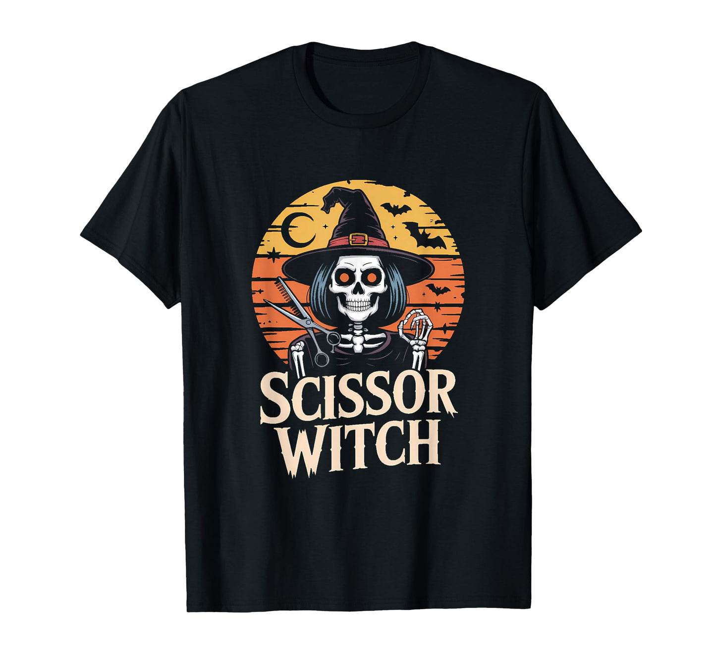 Scissor Witch Design for Tattooed Hairstylist Halloween T-Shirt