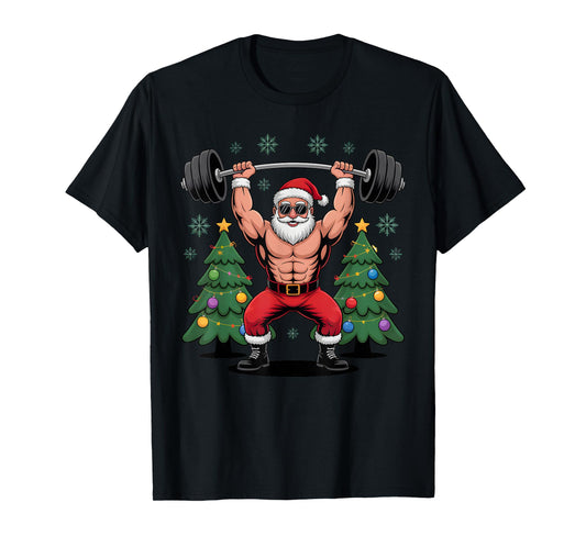 Muscular Santa Weightlifting Funny Christmas Holiday Outfit T-Shirt