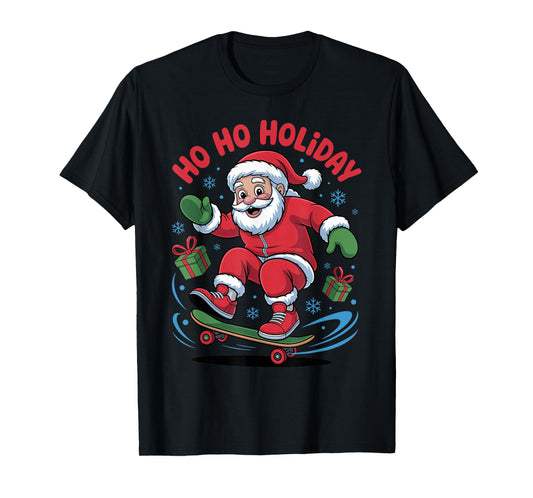 Santa Skater Skateboarding Lover Funny Christmas Xmas Pajama T-Shirt