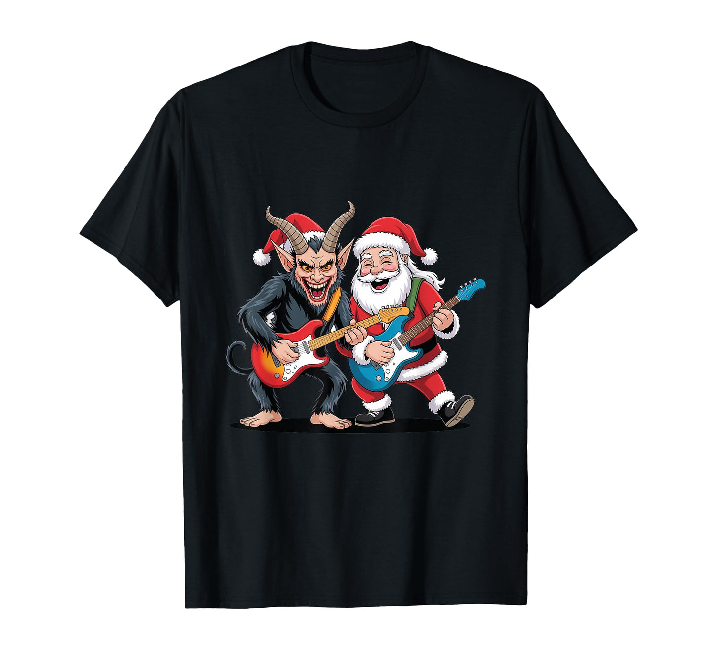 Evil Krampus Santa Claus Christmas Guitar Electric Rock T-Shirt