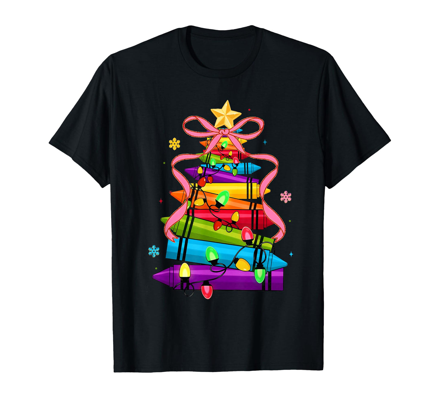 School Xmas Crayon Christmas Tree Lights Teacher Student T-Shirt