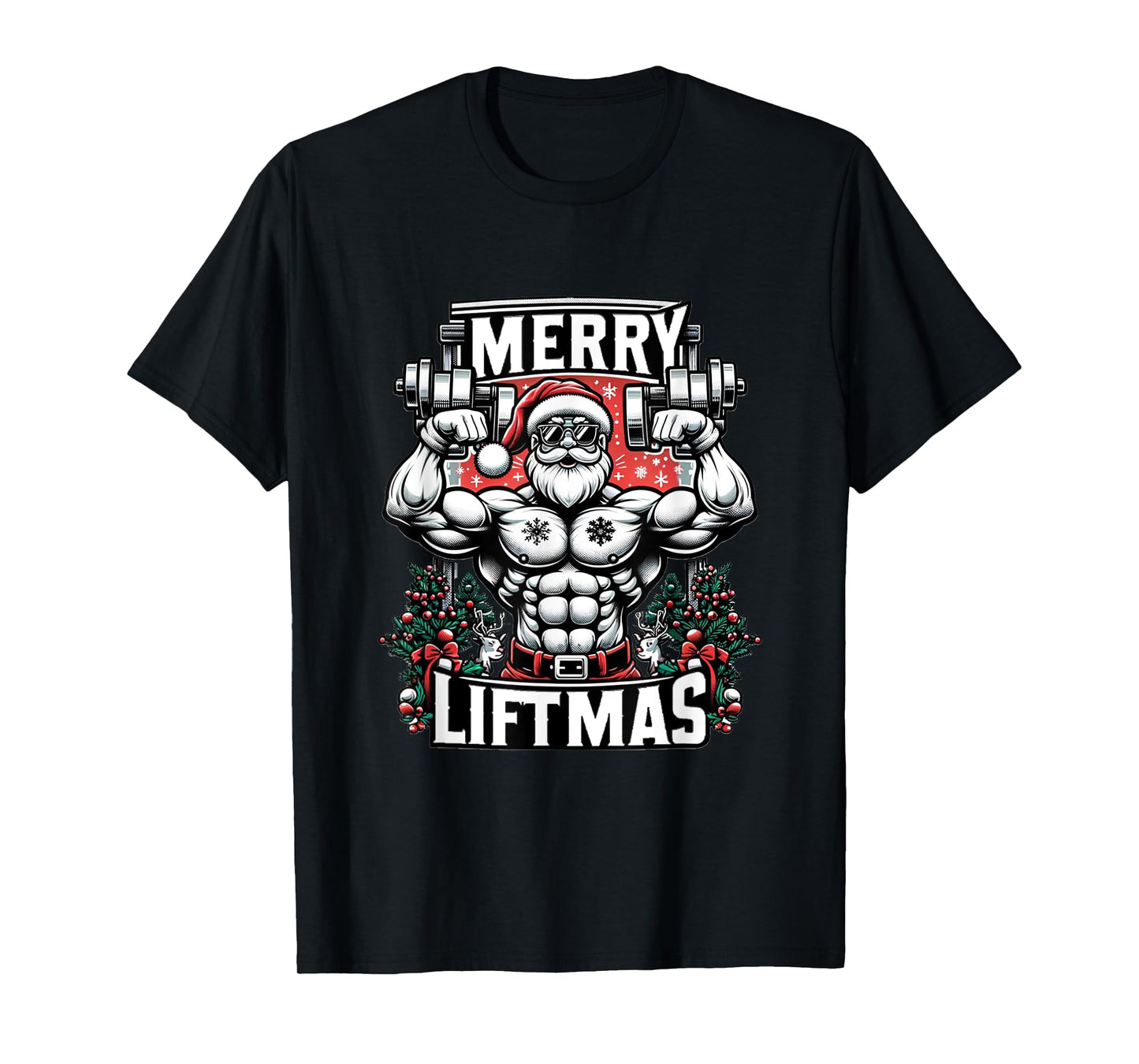 Merry Liftmas Christmas Fitness Madness Gym Santa Deadlift T-Shirt