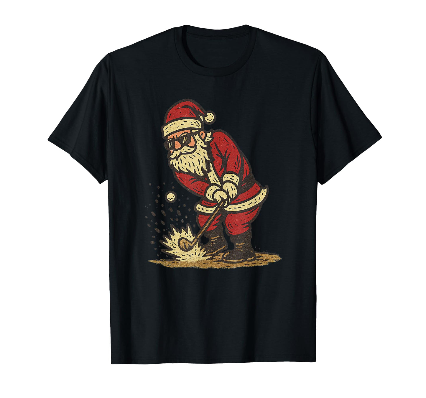 Santa Playing Golf Christmas Vintage Funny Xmas T-Shirt