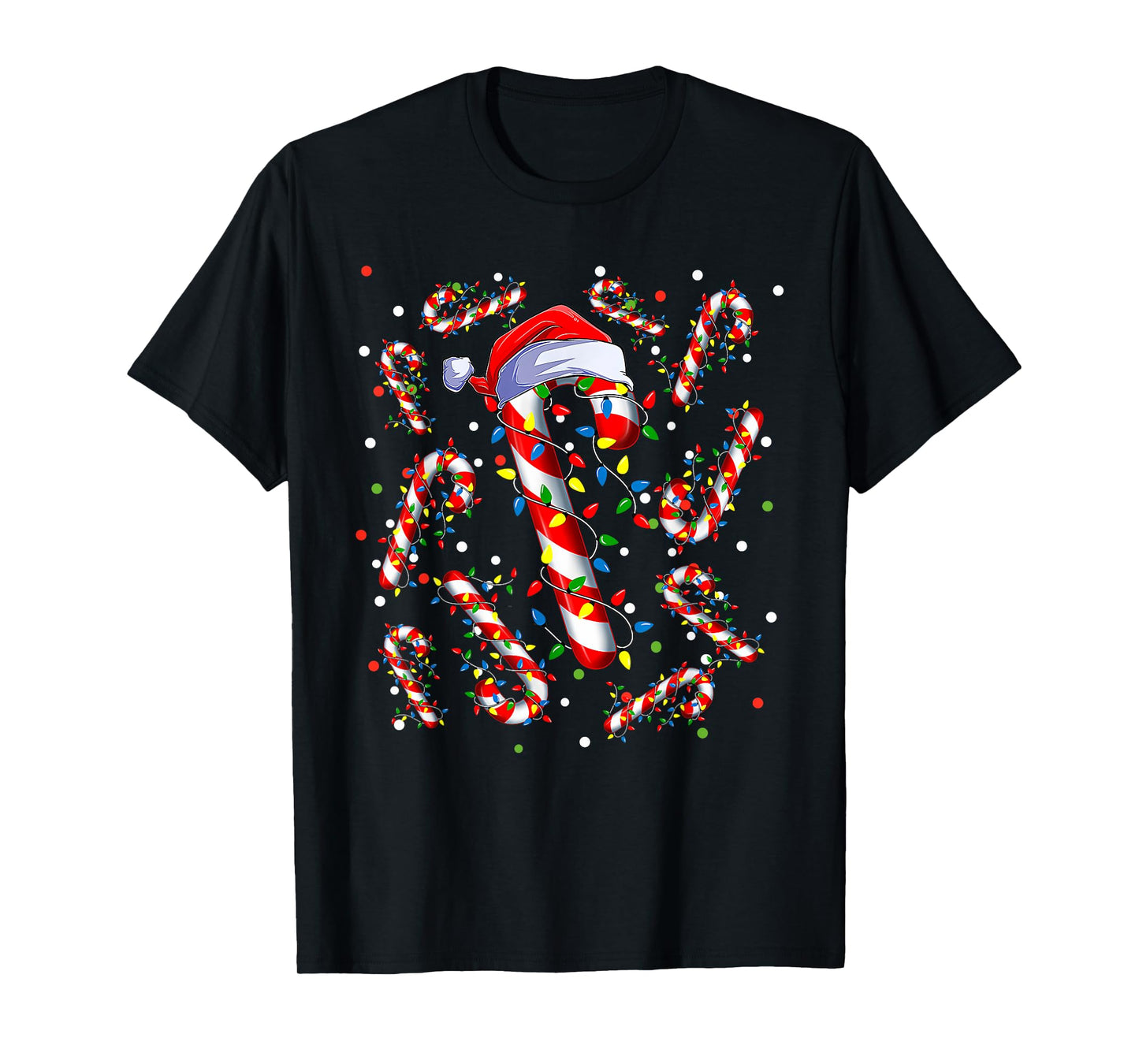 Candy Cane Santa Hat Christmas Xmas Lights Red And White T-Shirt
