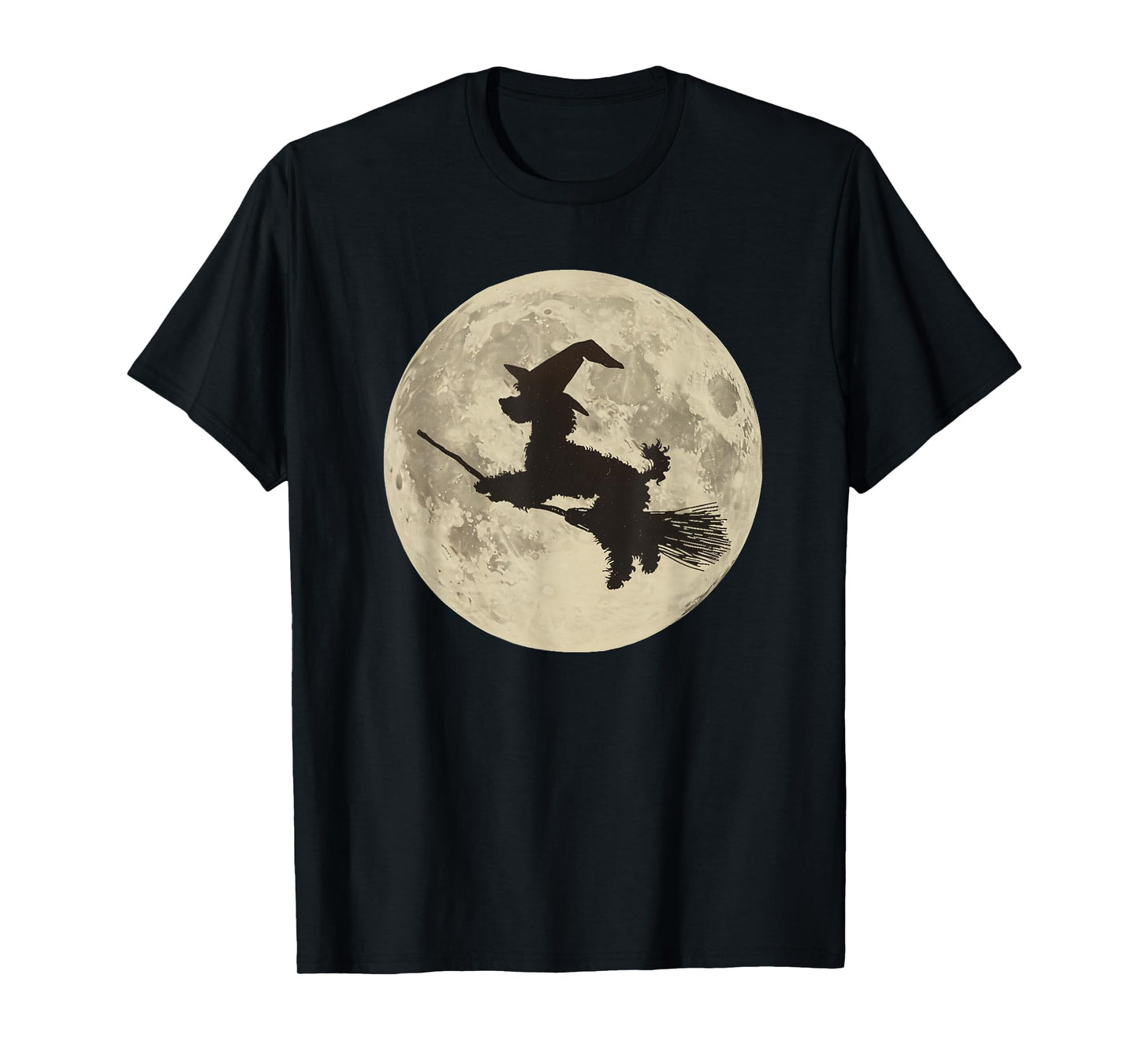 Poodle Halloween Moon Dog Witch on Broomstick Spooky Season T-Shirt