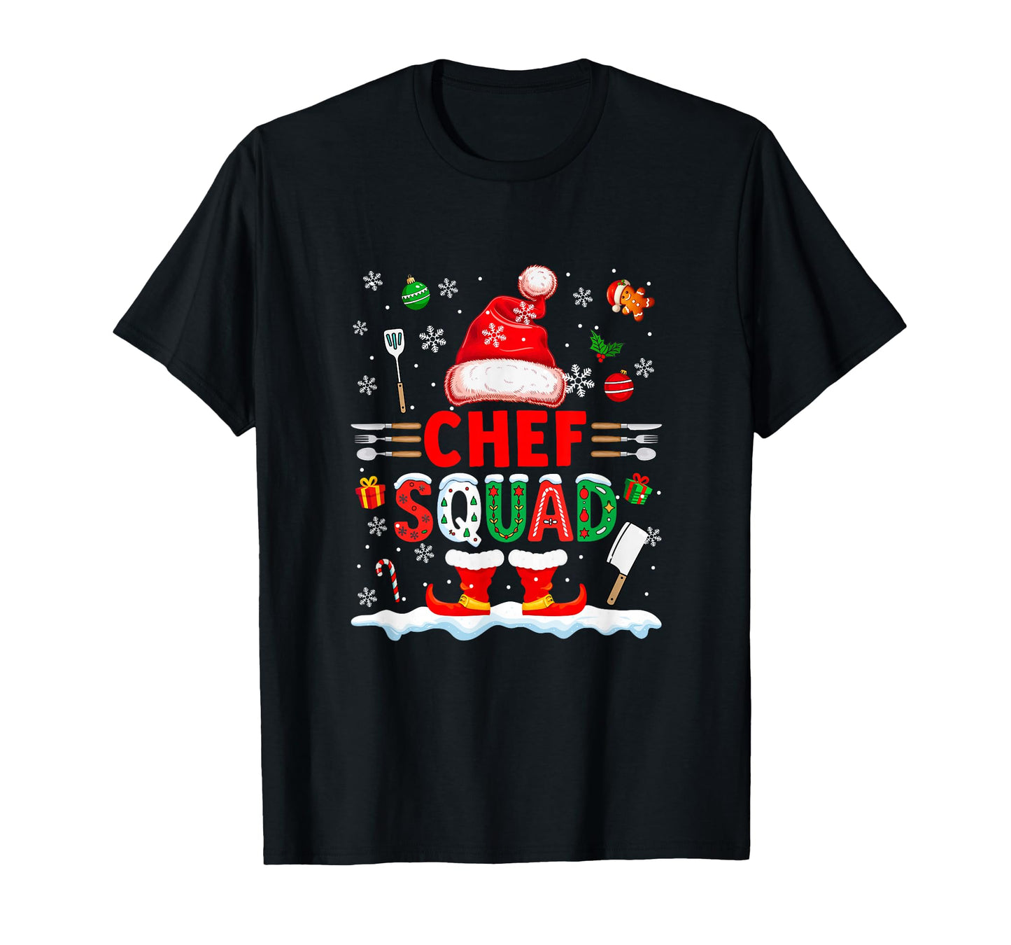 Chef Squad Men Job Christmas Santa Costume Bow Tie T-Shirt