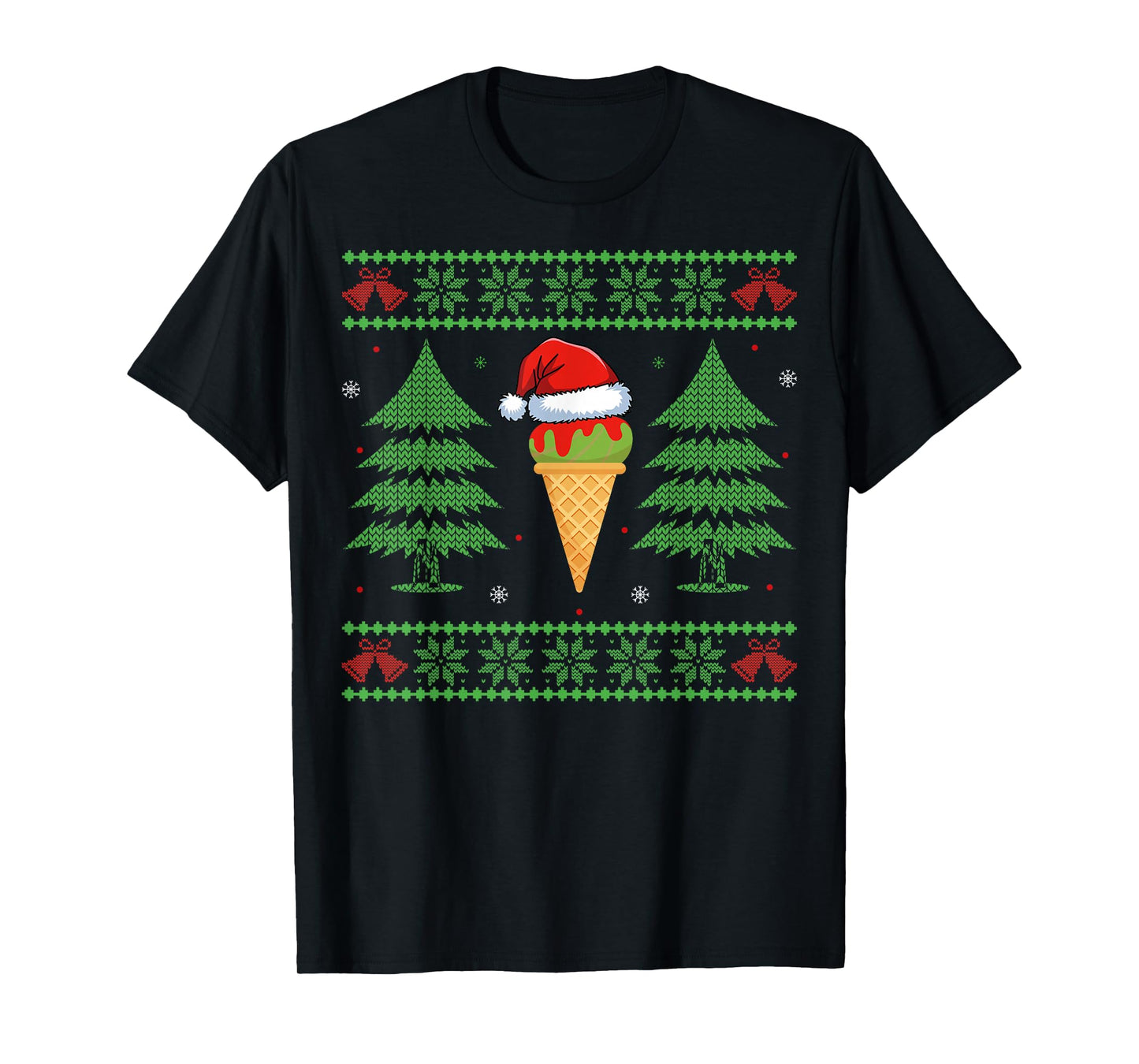 Funny Ice Cream Lover Xmas Santa Ugly Style Christmas T-Shirt