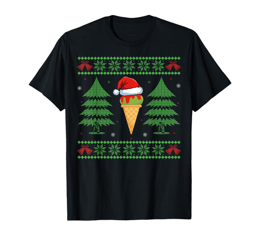 Funny Ice Cream Lover Xmas Santa Ugly Style Christmas T-Shirt