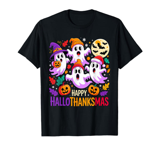 Happy Hallothanksmas Ghosts and Pumpkins T-Shirt