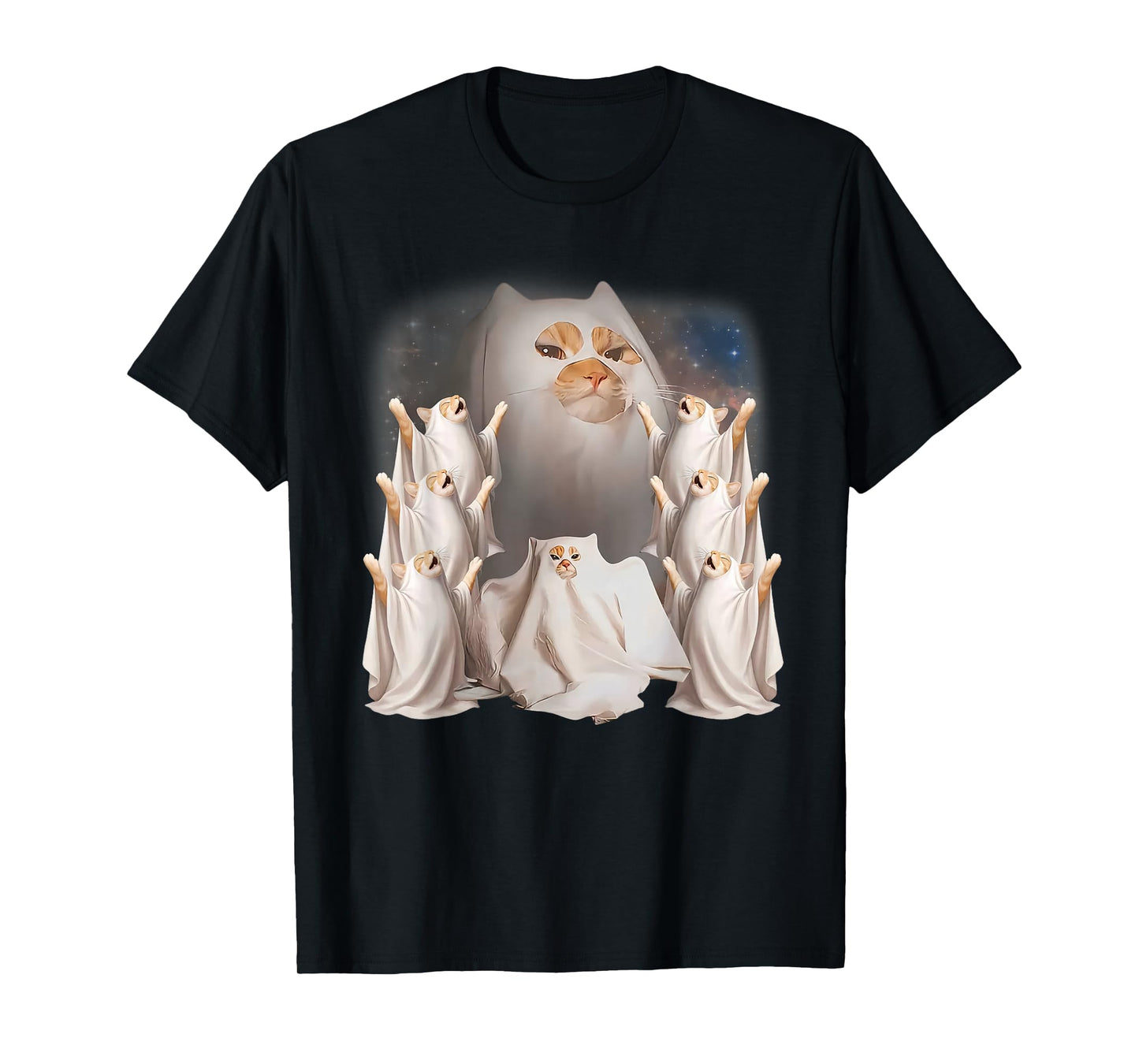 Vintage Ghost Cat Meme Funny Halloween Men Women Kids T-Shirt