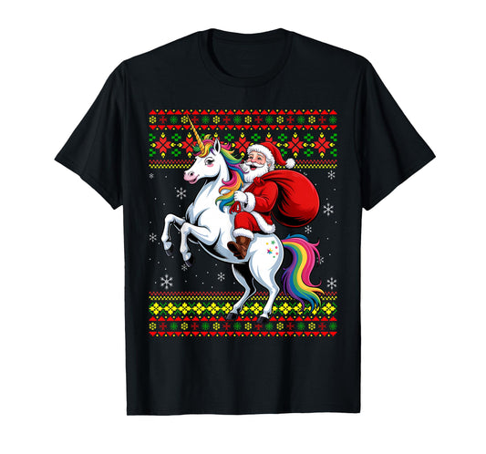 Santa Claus On Unicorn Ugly Christmas Holiday Kids Girls T-Shirt