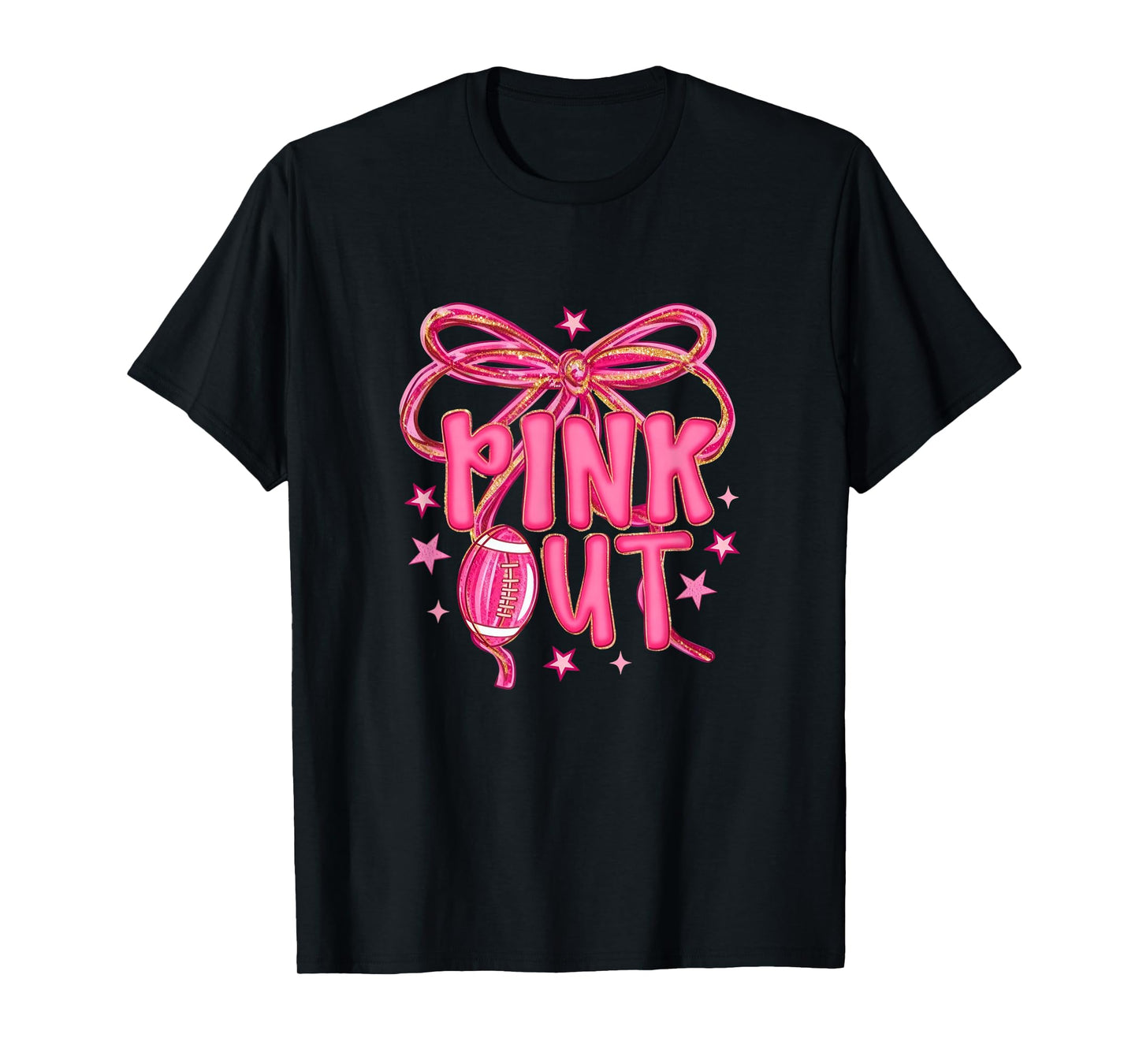 Pink Out Football, Breast Cancer Awareness, Pink Ribbon Bow, T-Shirt