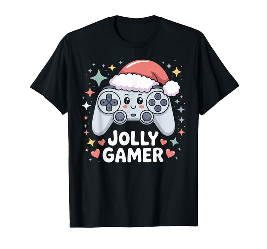Jolly Gamer Controller with Santa Hat Christmas Video Game T-Shirt