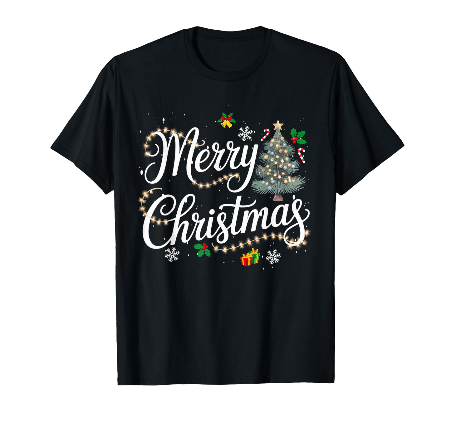 Merry Christmas Lights Red Santa Hat Xmas Men Women Kid T-Shirt