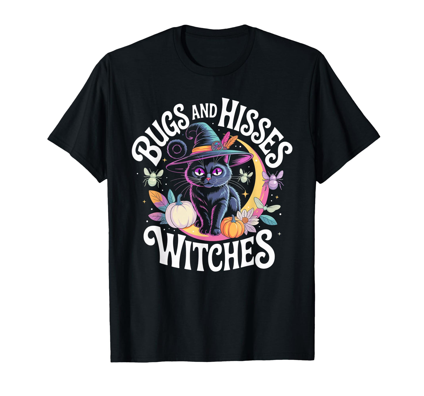 Gothic Cat Magic Flowers Witch Apparel T-Shirt