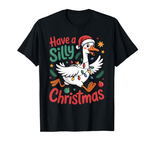 Have A Silly Christmas Funny Santa Goose Lights Festive T-Shirt