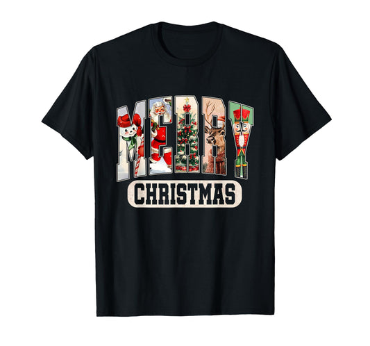 Retro Christmas Vintage Santa Reindeer Tree Snowman T-Shirt