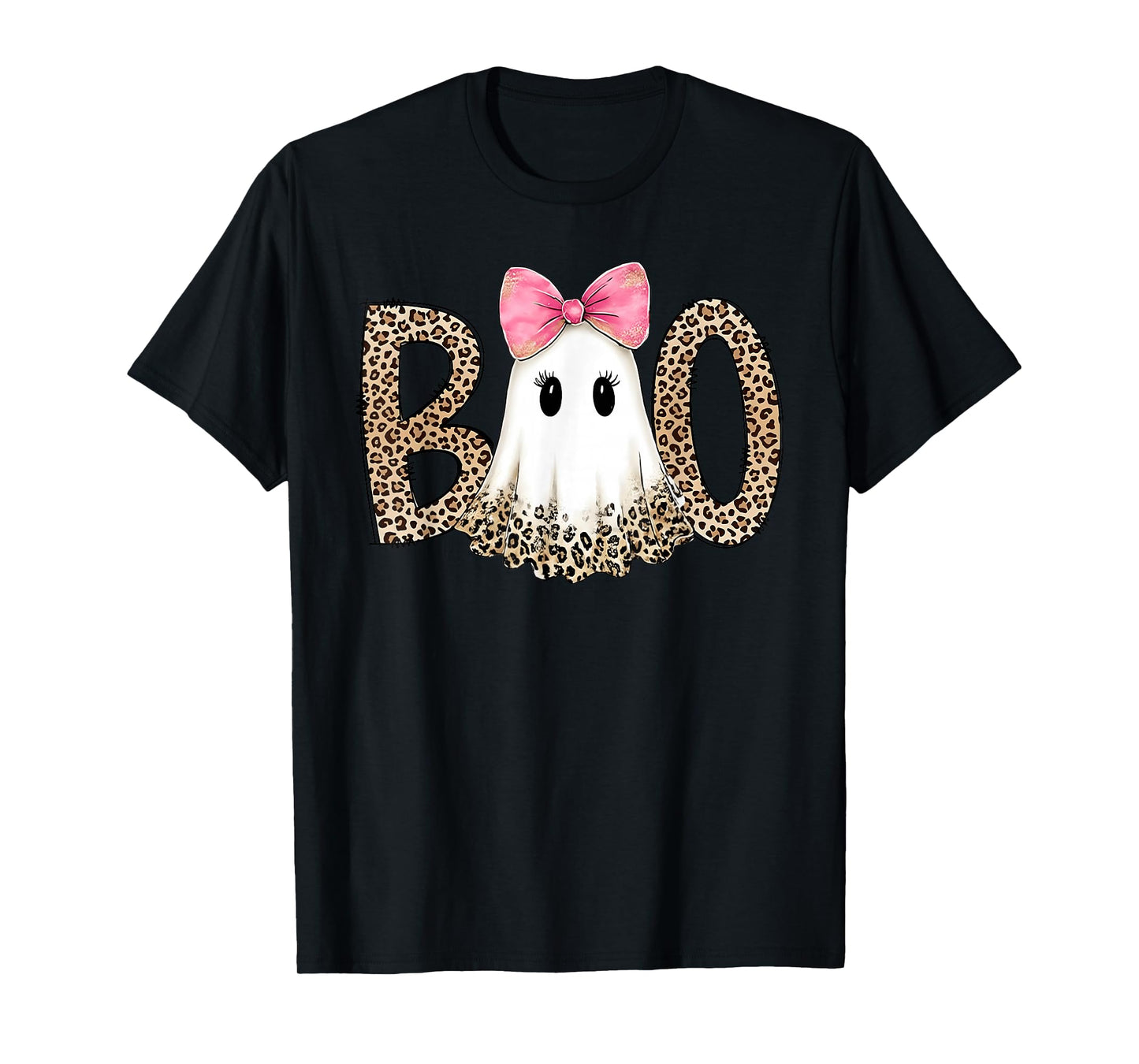 Leopard Ghost Boo Funny Coquette Bow Halloween Girl Women T-Shirt
