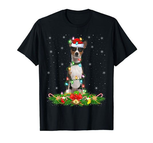 Basenji Dog Christmas Lights Funny Santa Hat Xmas T-Shirt