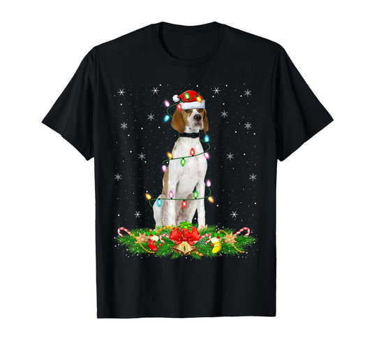 English Pointer Dog Christmas Lights Funny Santa Hat Xmas T-Shirt