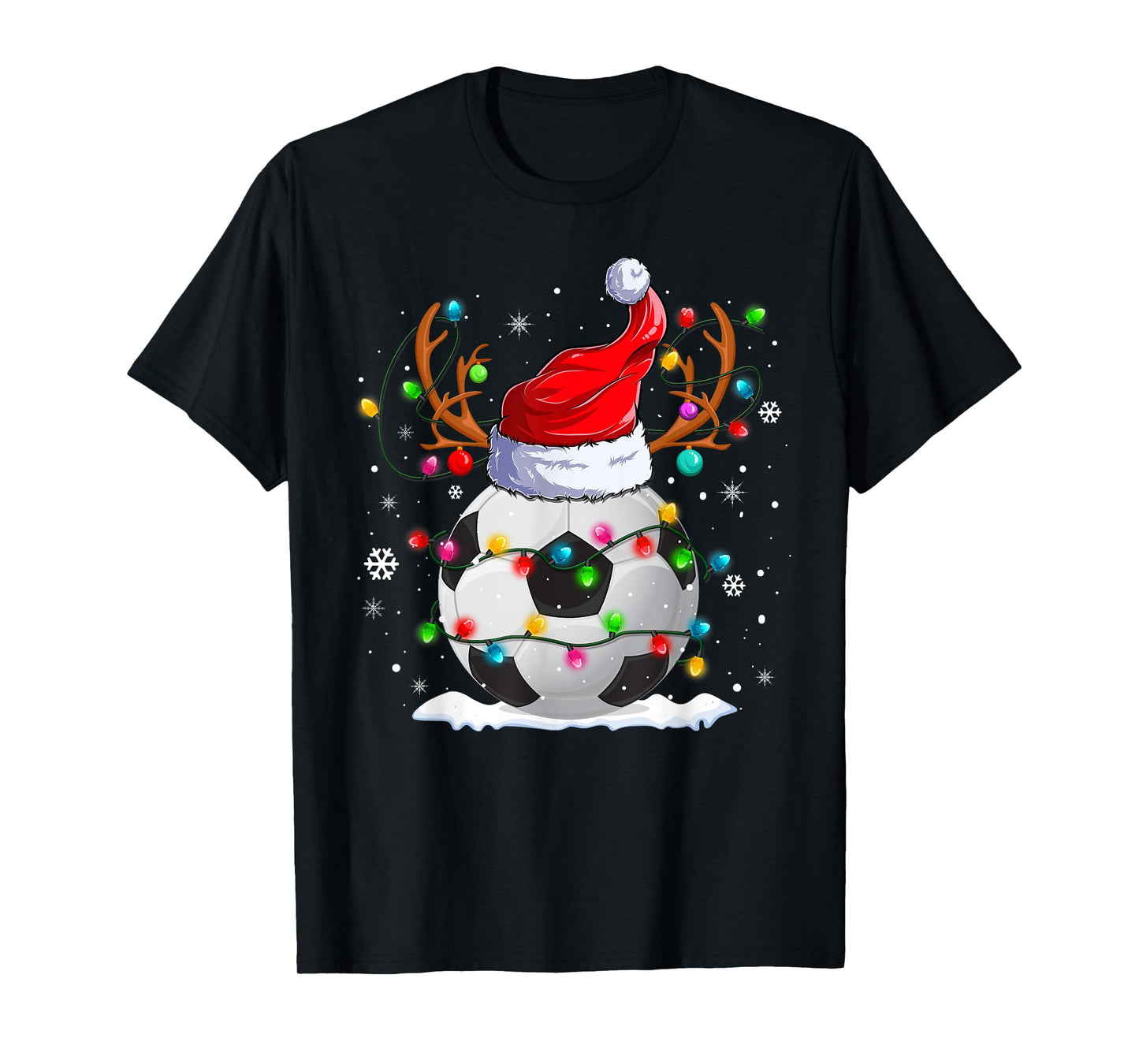 Soccer Santa Hat Reindeer Christmas Lights Funny Xmas T-Shirt