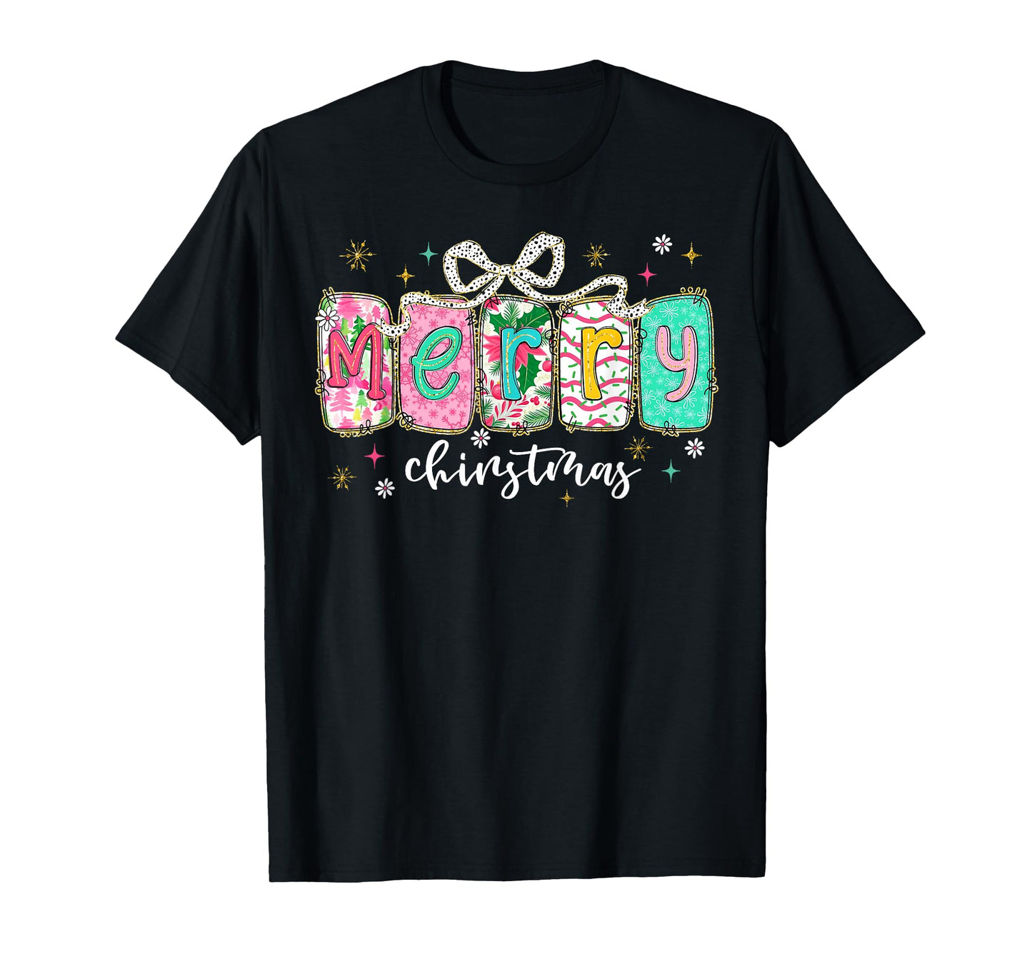 Coquette Bow Merry Christmas Xmas Pajamas Snowflake Holiday T-Shirt
