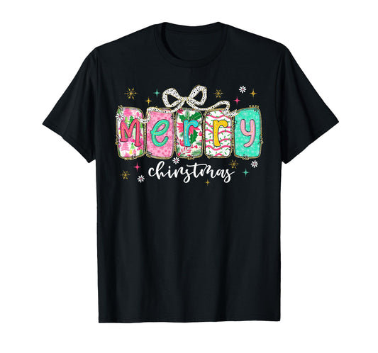 Coquette Bow Merry Christmas Xmas Pajamas Snowflake Holiday T-Shirt