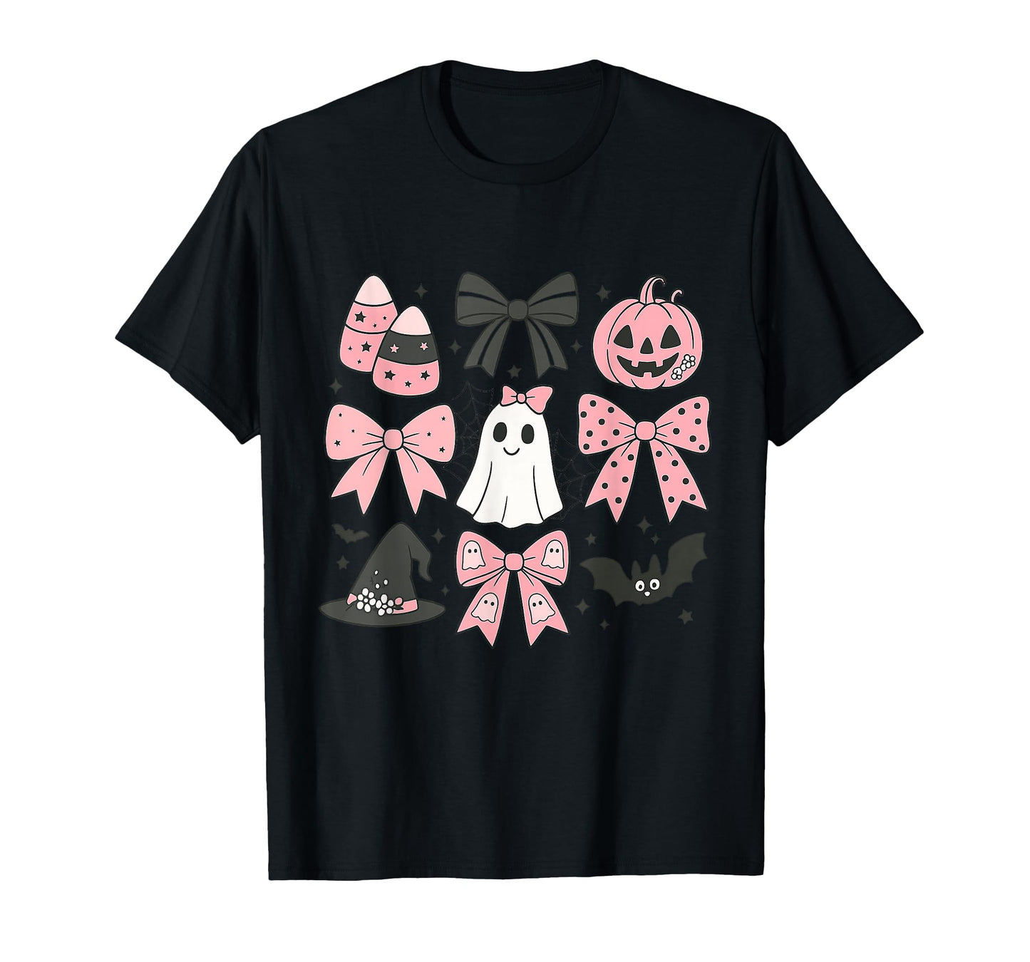 Cute Pink Halloween Ghost Pumpkin Bow Design T-Shirt