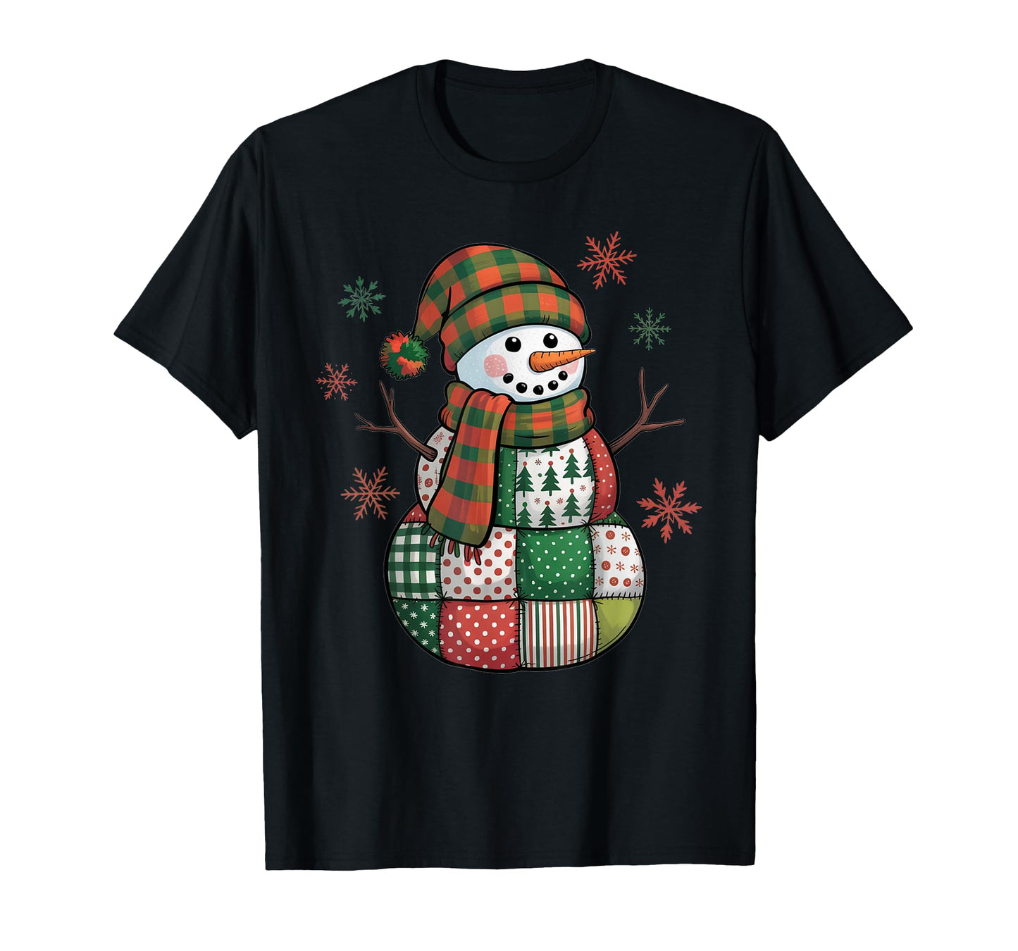 Patchwork Snowman Retro Funny Christmas Xmas Snowman Holiday T-Shirt