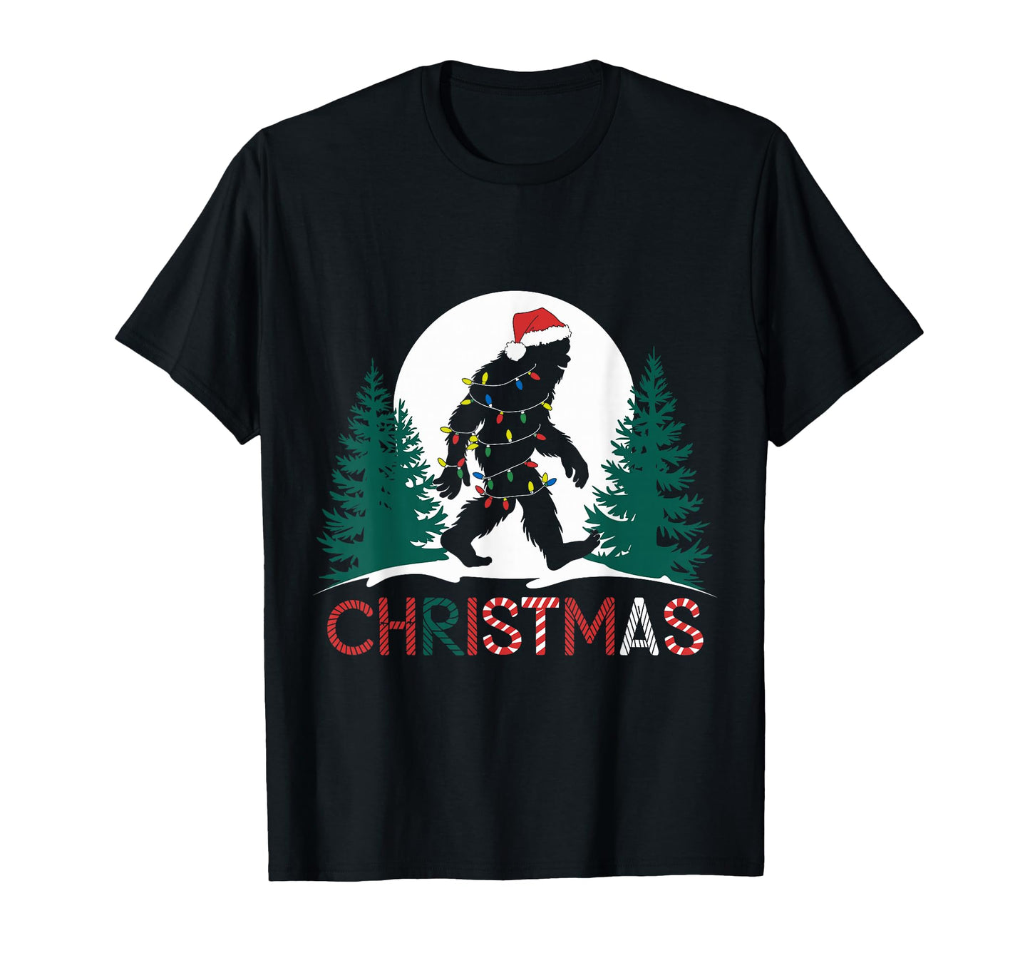 Santa Bigfoot Christmas Lights Funny Sasquatch Believe Xmas T-Shirt