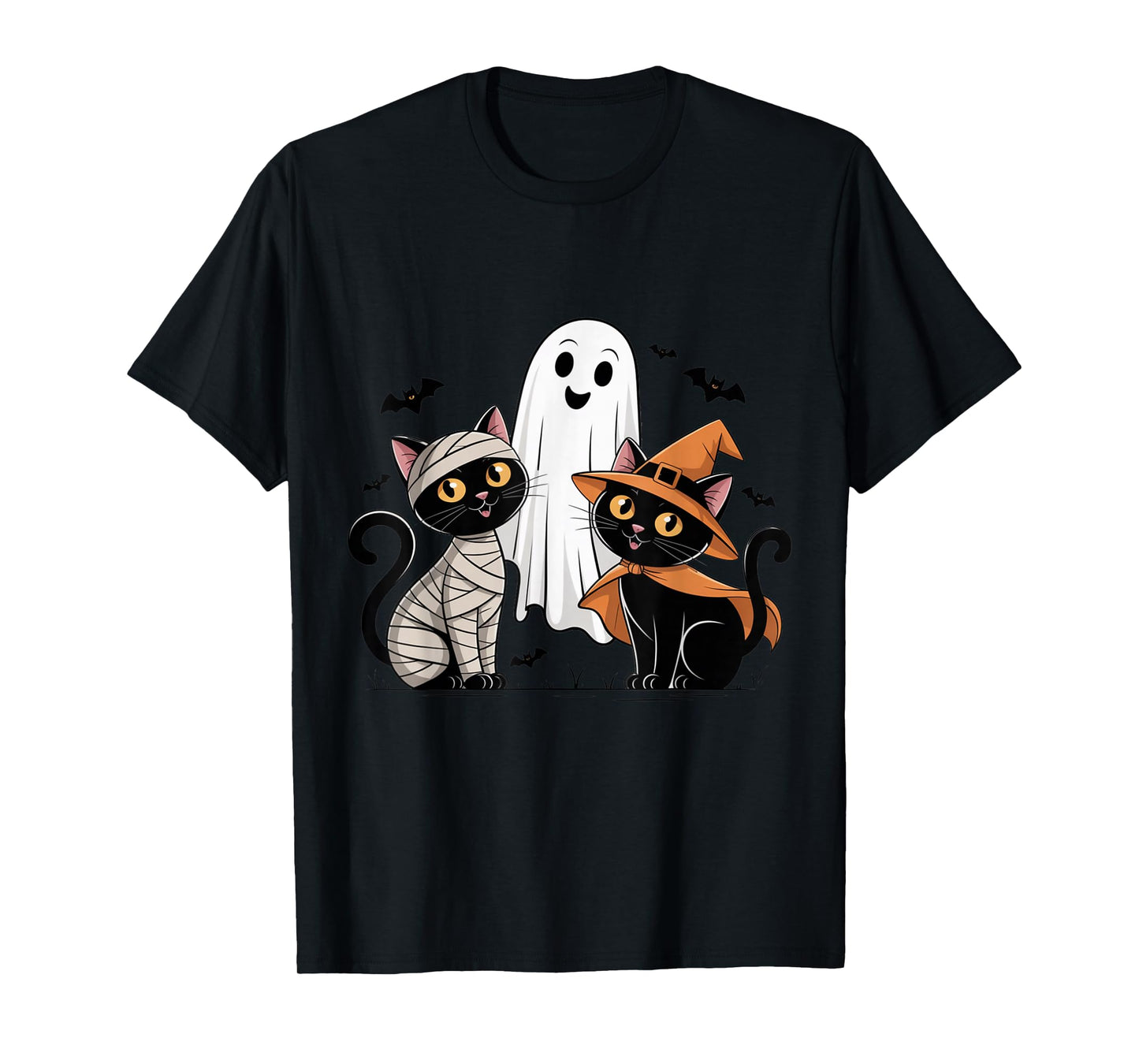 Spooky Black Cat Ghost Witch Halloween Haunted Vibes T-Shirt